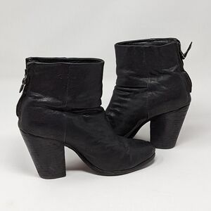 Rag & Bone Women's Almond Toe Zip Up Ankle Block Boot Heels Black Size 37